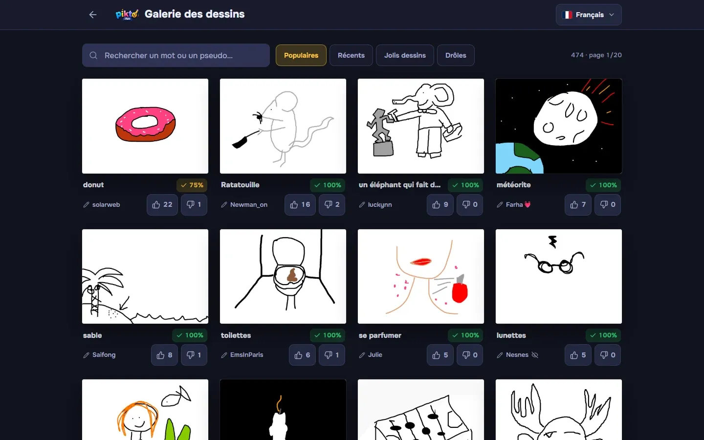 La galerie publique des dessins, avec votes.