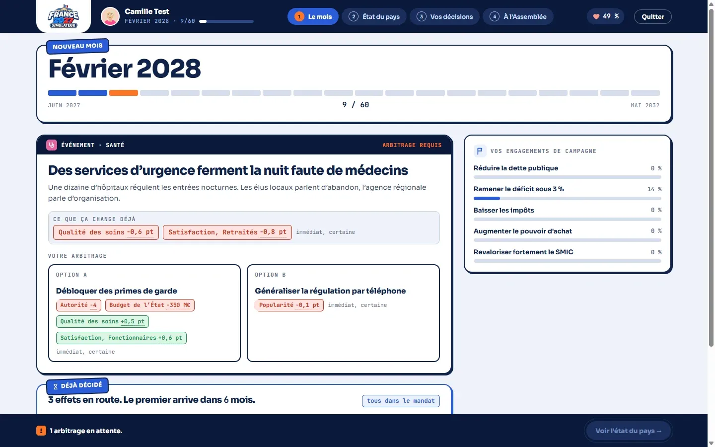 Un mois de mandat : une crise à arbitrer, les engagements de campagne à tenir.